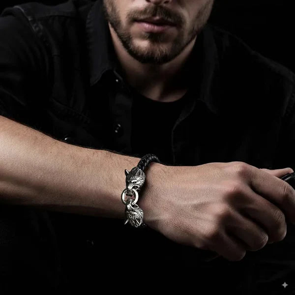 Wolf Head Leather Bracelet