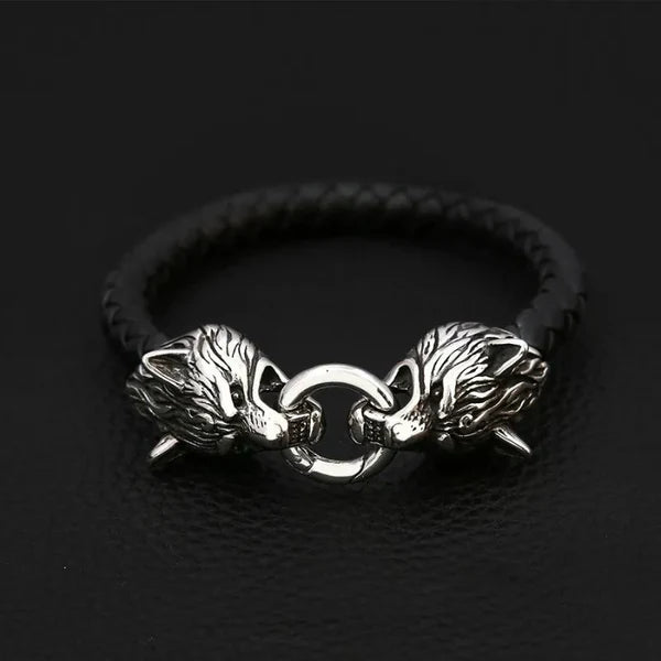 Wolf Head Leather Bracelet