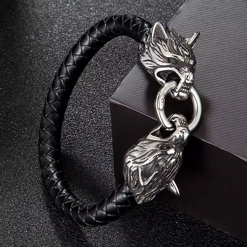 Wolf Head Leather Bracelet